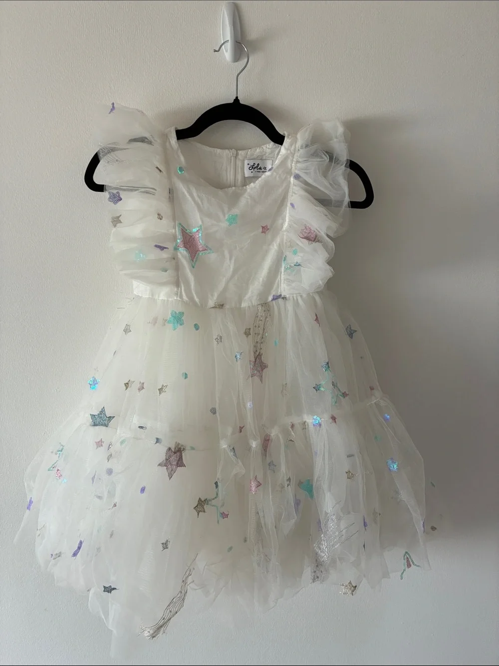 Lola + The Boys White Tulle Starry Princess Dress with Iridescent Stars